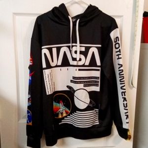 NASA Hoodie Nasa Spaceship And Planet Graphic Hoodie Black & White Unisex